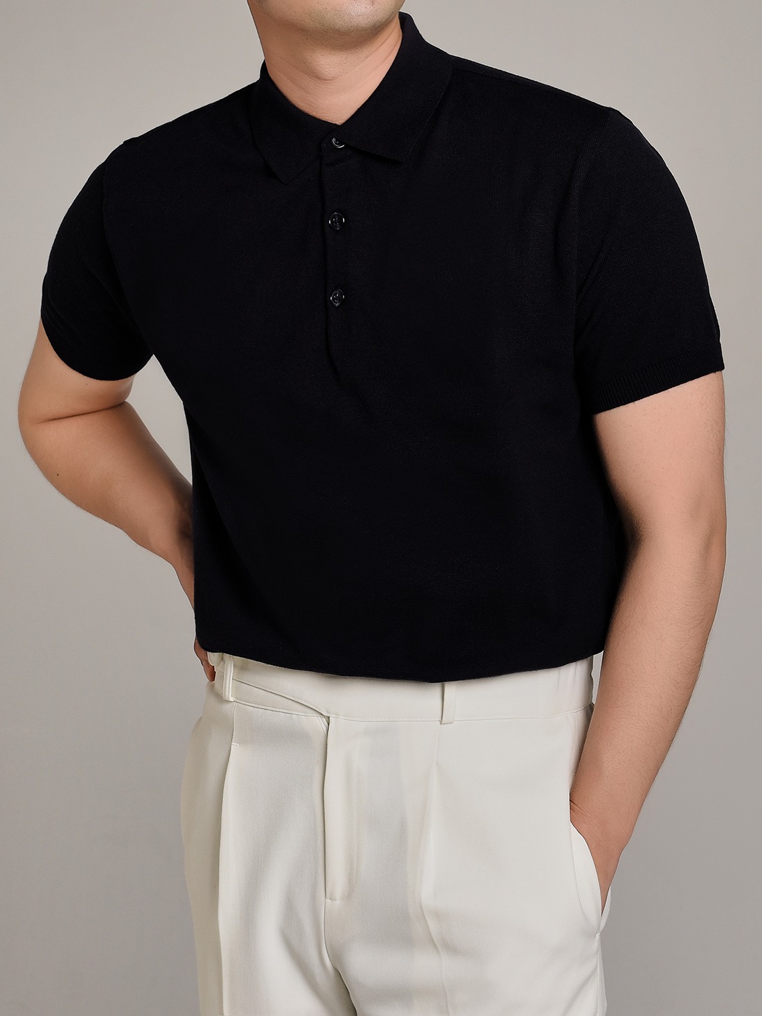 soft touch solid polo knit (black)
