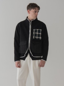 patch work fleece jacket (black)
