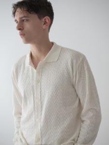 herringbone texture long sleeve knit shirts (ivory)