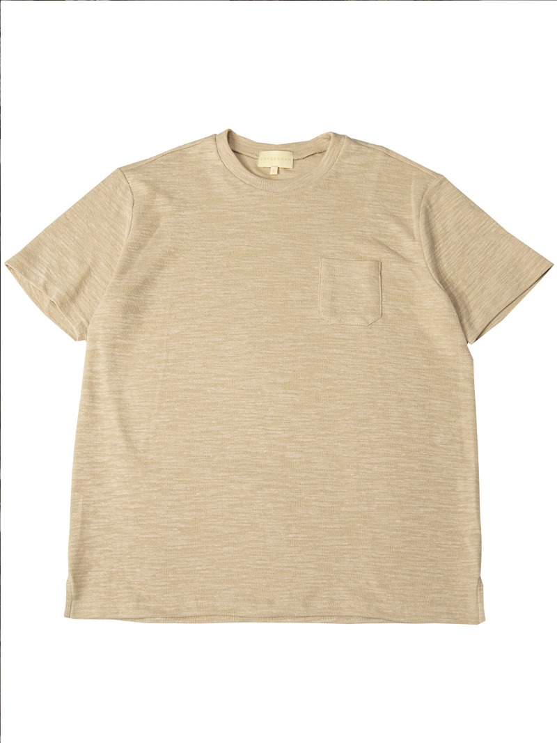 knit textured slub pocket T shirt (beige)