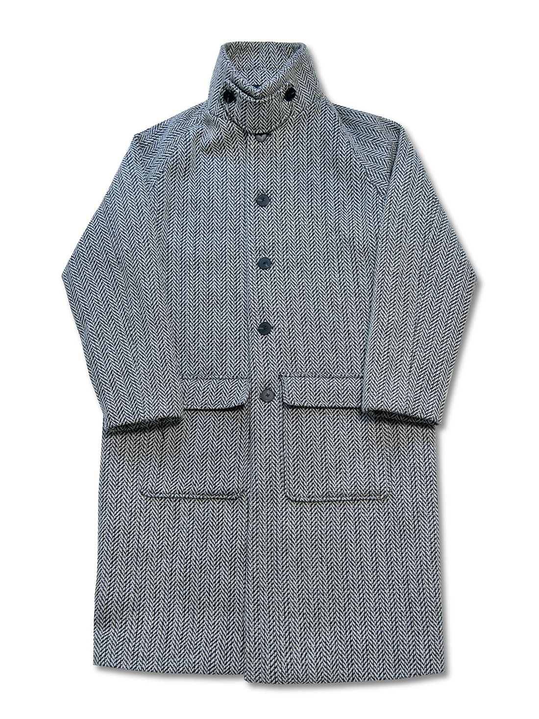 heavy wool herringbone tweed balmacan coat